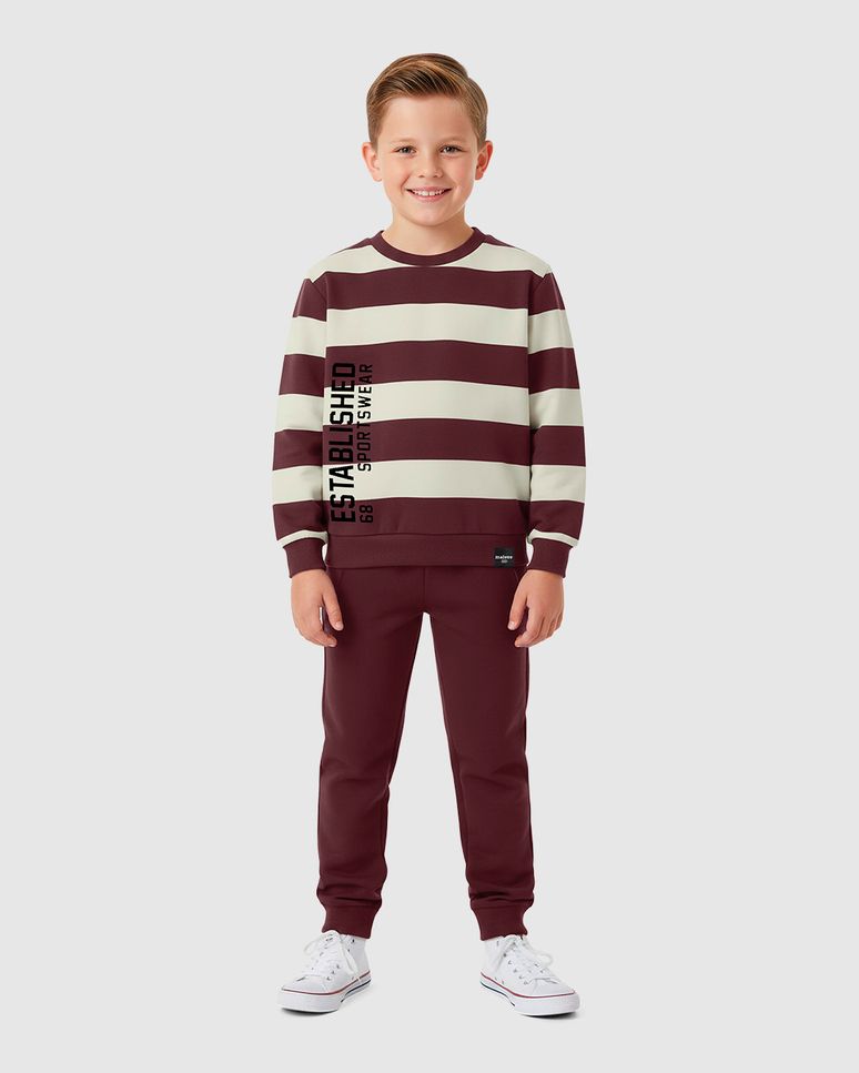Conjunto Infantil Menino Blusão Listrado Em Moletom Flanelado Malwee Kids