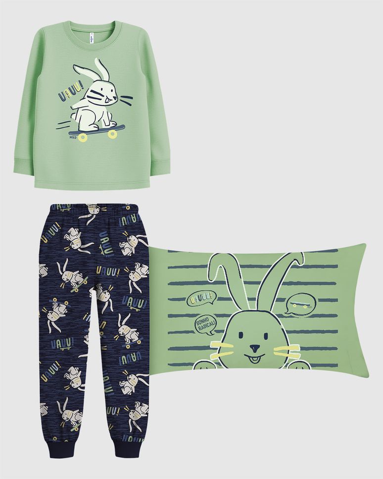 Pijama Longo Infantil Menino Estampa Uauu! + Fronha Em Algodão Malwee Kids