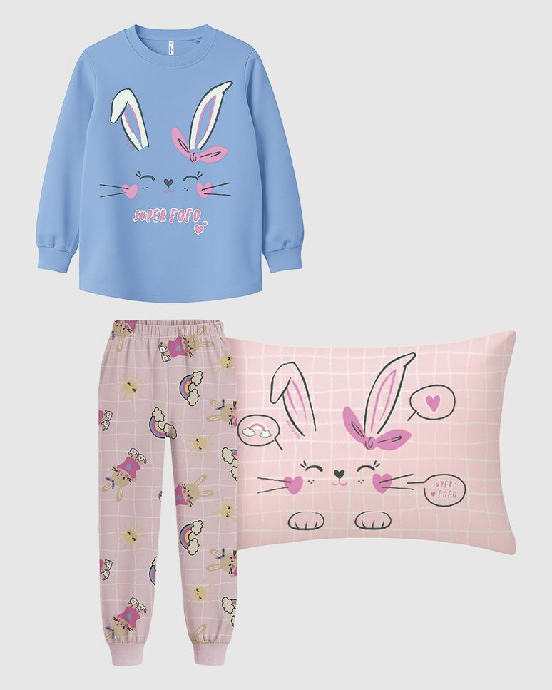 Pijama Longo Infantil Menina Estampa Super Fofo + Fronha Algodão Malwee Kids