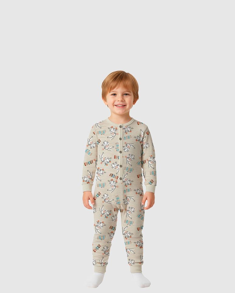 Pijama Macacão Infantil Menino Estampa Coelhos Em Algodão Malwee Kids