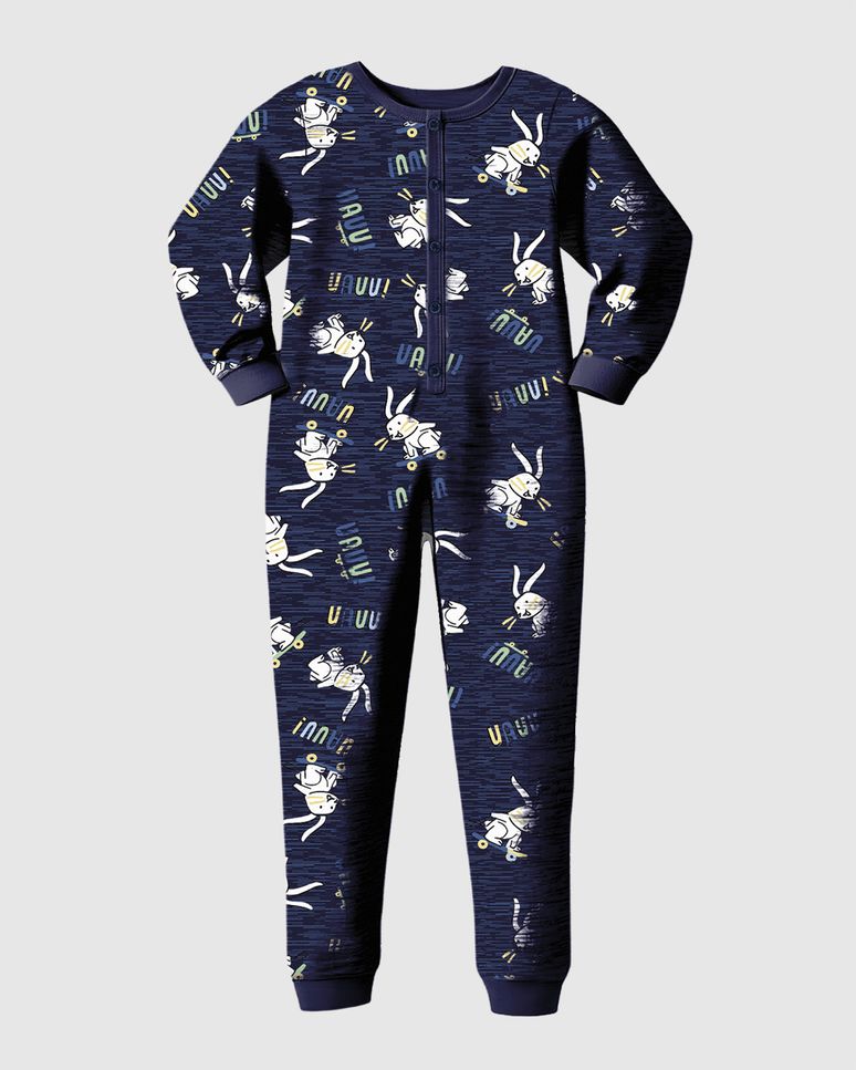 Pijama Macacão Infantil Menino Estampa Coelhos Em Algodão Malwee Kids