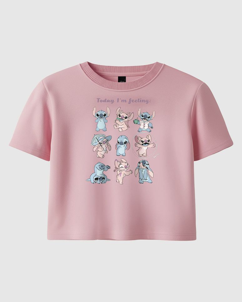 Blusa Infantil Menina Manga Curta Estampa Especial Stitch Disney Malwee Kids