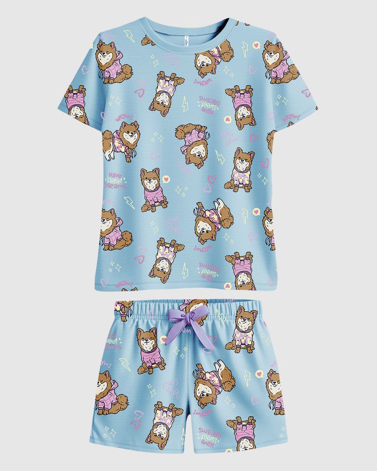 Pijama Curto Infantil Menina Estampa Corrida Em Algodão Malwee Kids