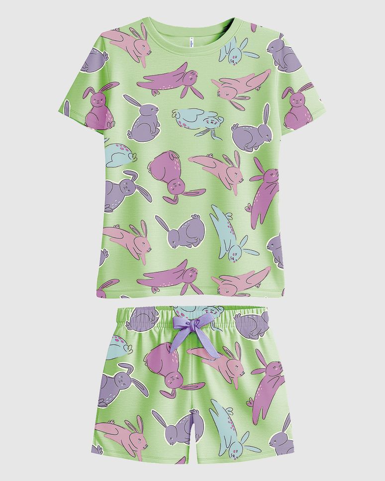 Pijama Curto Infantil Menina Estampa Corrida Em Algodão Malwee Kids