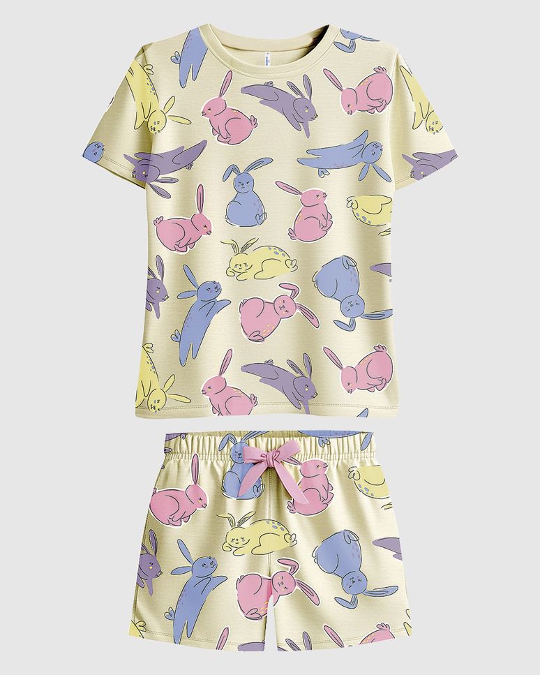 Pijama Curto Infantil Menina Estampa Corrida Em Algodão Malwee Kids