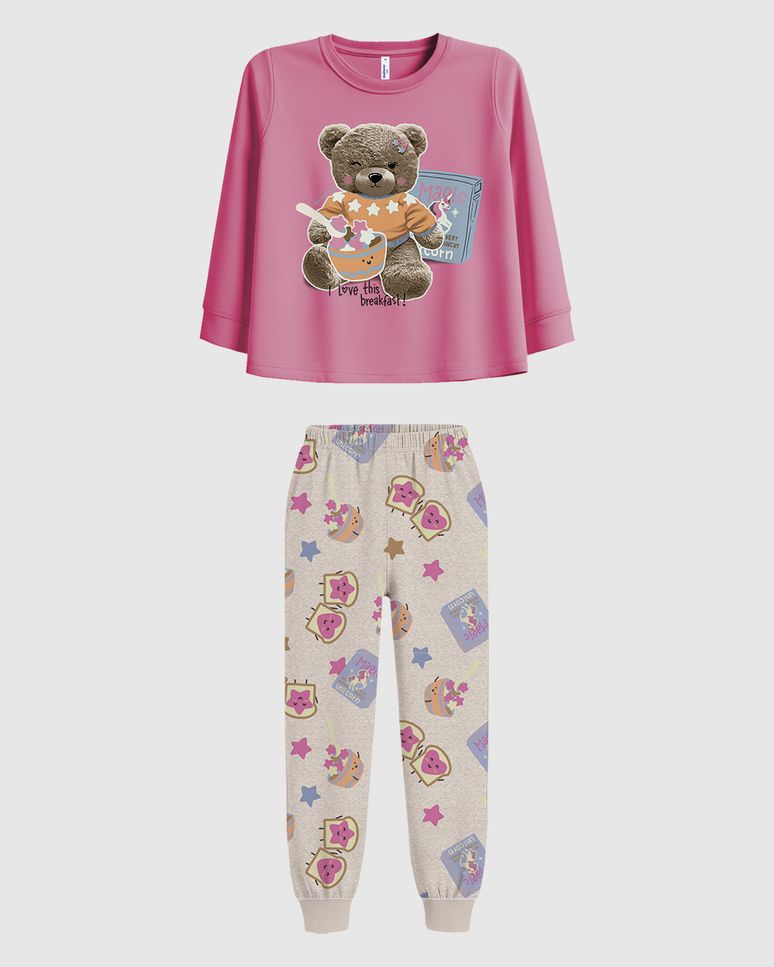 Pijama Longo Infantil Menina Calça Estampada Brilha No Escuro Malwee Kids