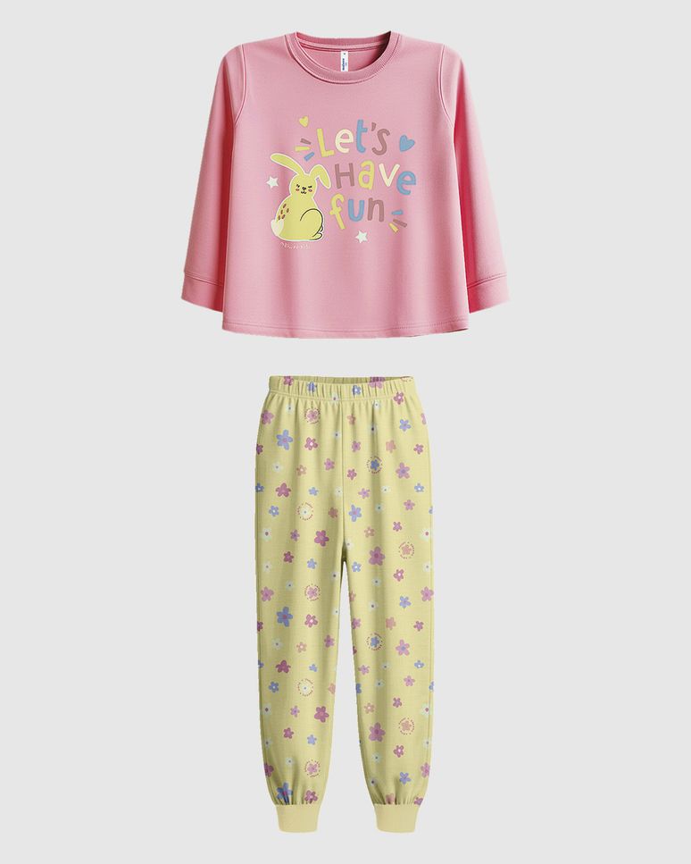 Pijama Longo Infantil Menina Calça Estampada Brilha No Escuro Malwee Kids