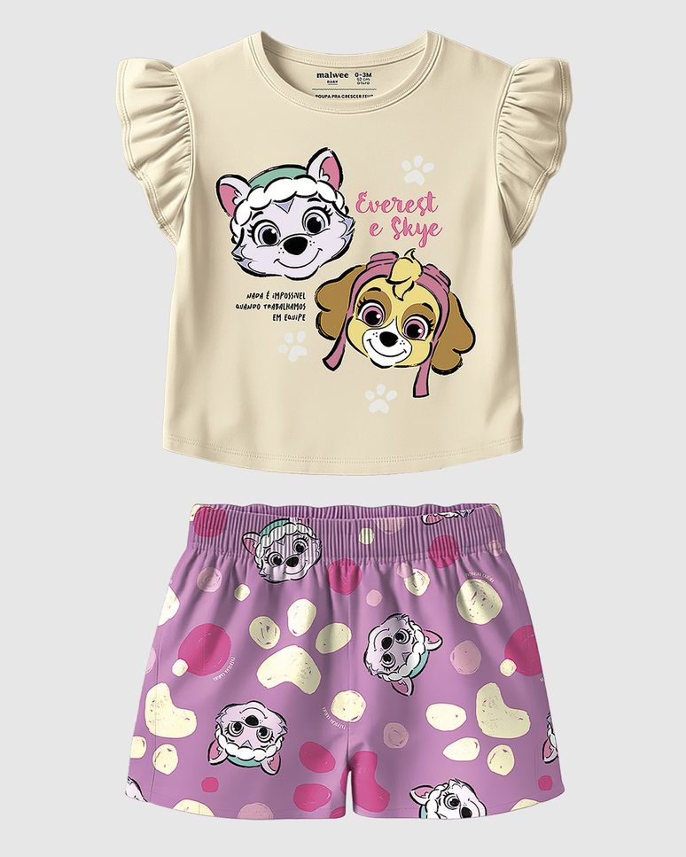 Conjunto Curto Infantil Menina Patrulha Canina Shorts Estampado Malwee Kids