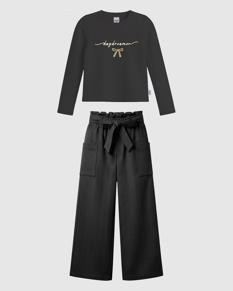 Conjunto Infantil Menina Blusa Manga Longa E Calça Pantalona Malwee Kids