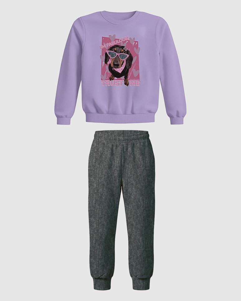 Conjunto Infantil Menina Blusão E Calça Em Moletom Flanelado Malwee Kids
