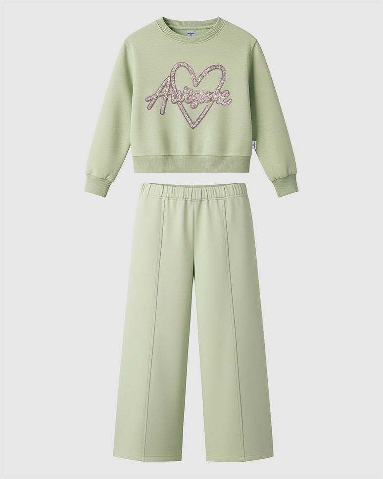 Conjunto Infantil Menina Blusão Com Aplique Em Moletom Mesclado Malwee Kids