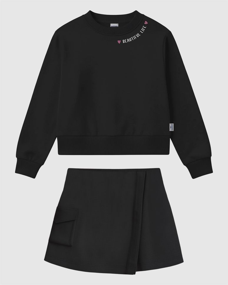 Conjunto Infantil Menina Blusão E Shorts Saia Em Moletinho Malwee Kids