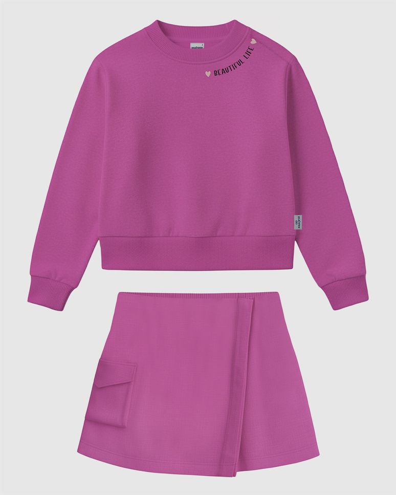 Conjunto Infantil Menina Blusão E Shorts Saia Em Moletinho Malwee Kids