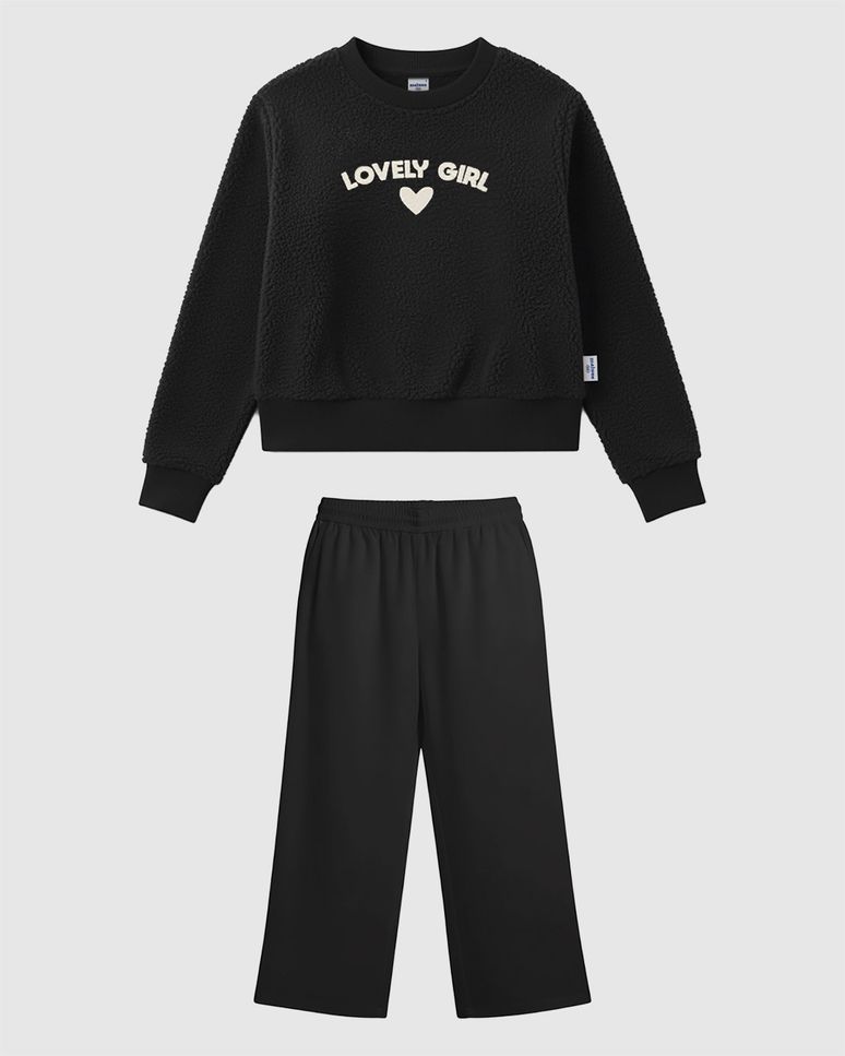 Conjunto Infantil Menina Blusão Lovely Girl Pelúcia E Calça Moletom Malwee Kids