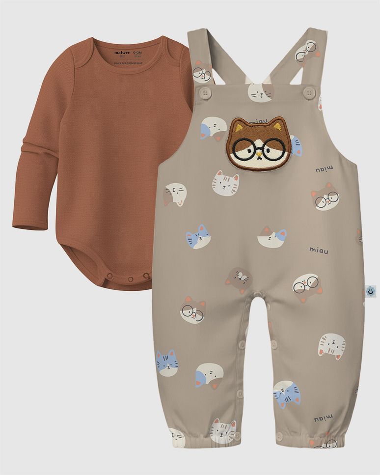 Conjunto Bebê Menino Body + Macacão Estampado Moletom Flanelado Malwee Kids