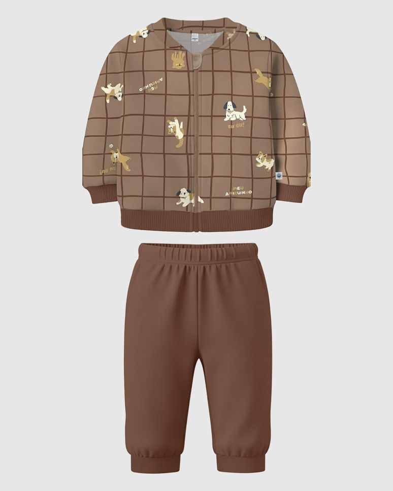 Conjunto Bebê Menino Jaqueta Estampada + Calça Moletom Flanelado Malwee Kids