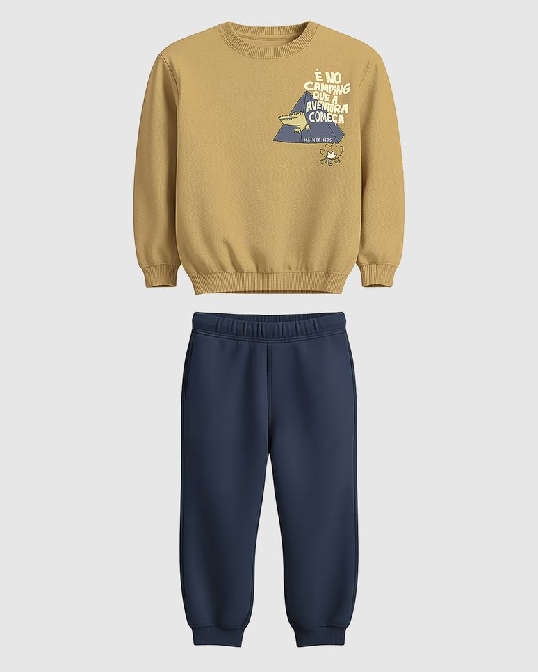 Conjunto Infantil Menino Blusão E Calça Em Moletom Flanelado Malwee Kids