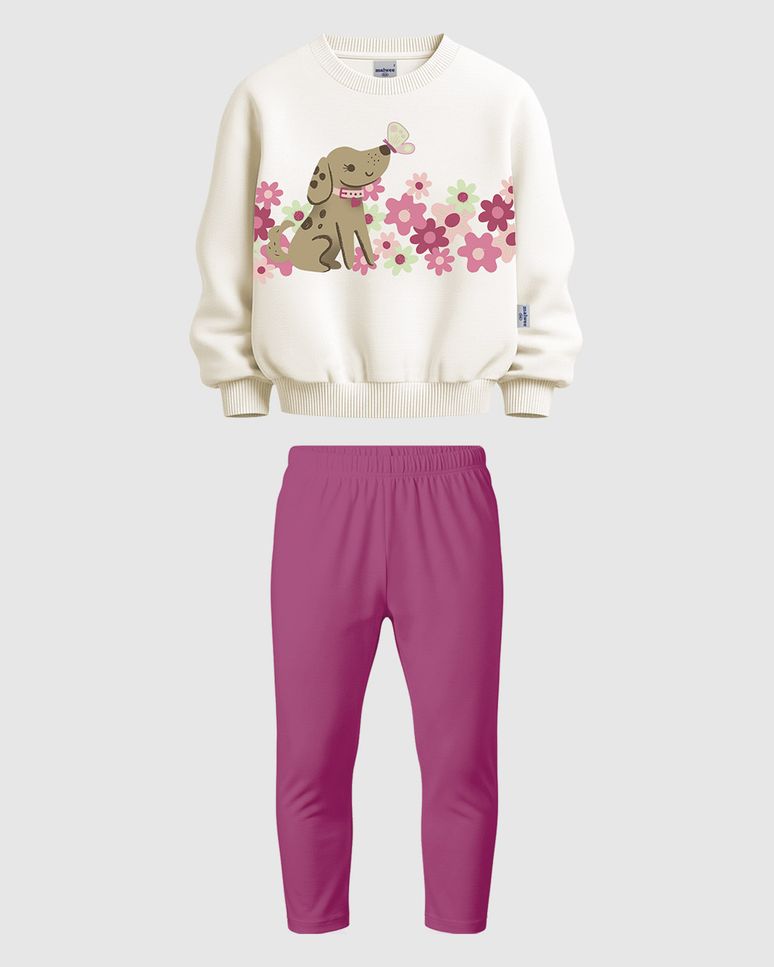 Conjunto Infantil Menina Blusão Estampa Com Bordado Moletom Malwee Kids