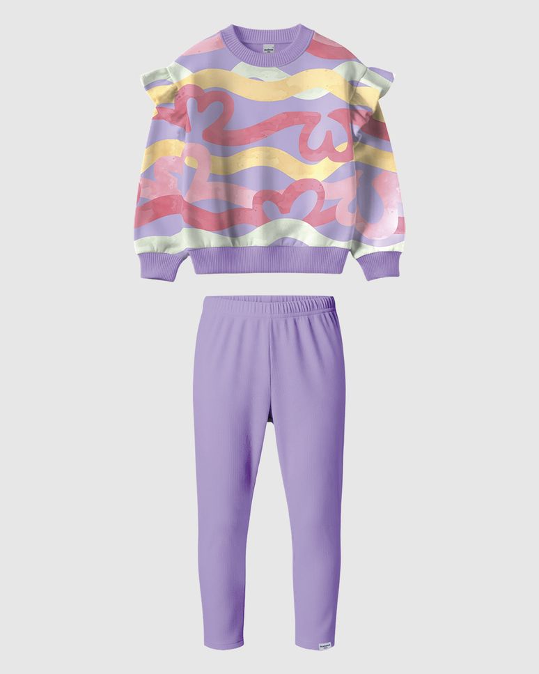 Conjunto Infantil Menina Blusão Estampado Babado Ombro Moletinho Malwee Kids