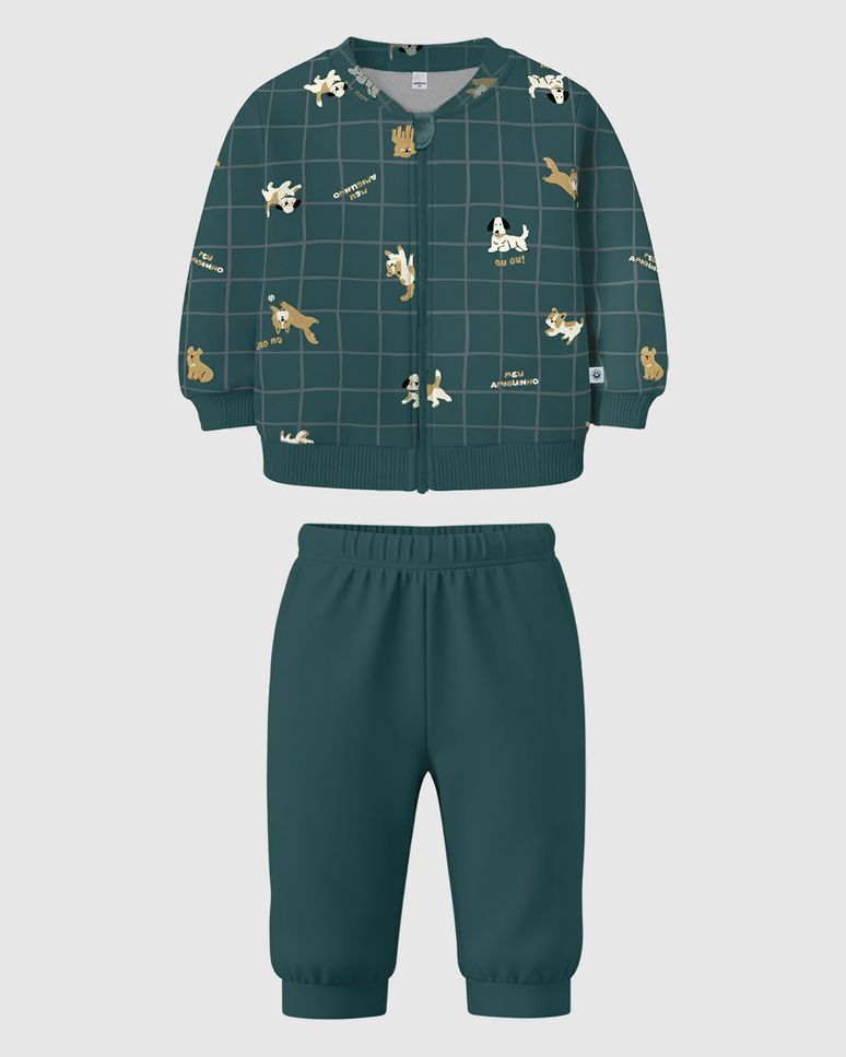 Conjunto Bebê Menino Jaqueta Estampada + Calça Moletom Flanelado Malwee Kids