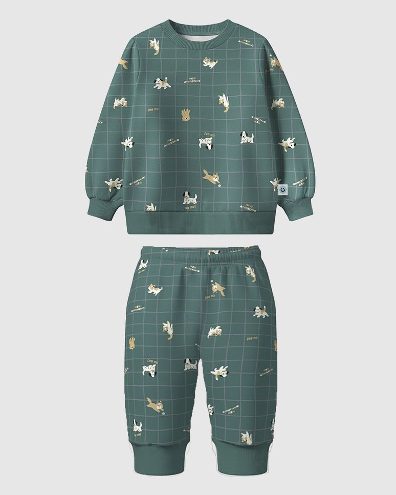 Conjunto Bebê Menino Estampa Cachorros Em Moletom Flanelado Malwee Kids