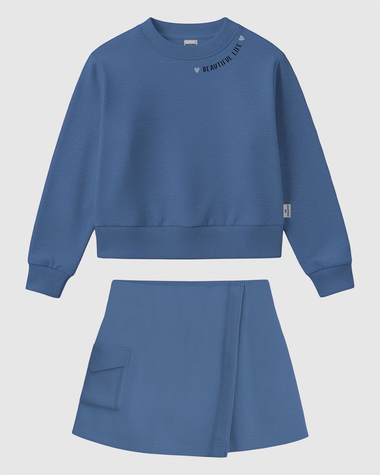 Conjunto Infantil Menina Blusão E Shorts Saia Em Moletinho Malwee Kids