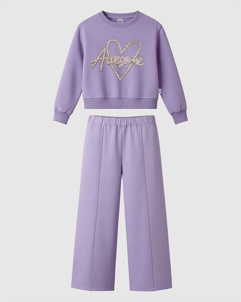 Conjunto Infantil Menina Blusão Com Aplique Em Moletom Mesclado Malwee Kids