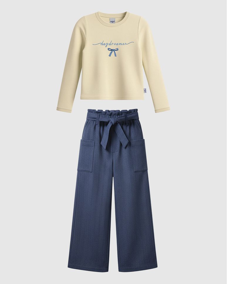 Conjunto Infantil Menina Blusa Manga Longa E Calça Pantalona Malwee Kids