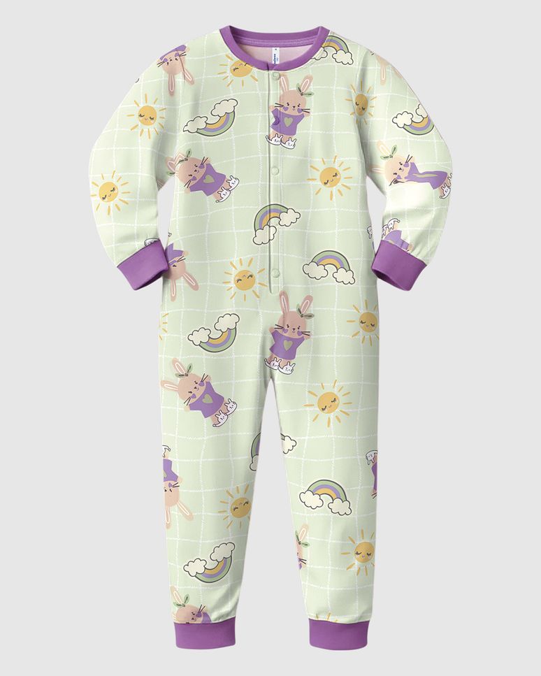 Pijama Macacão Infantil Menina Estampado Brilha No Escuro Algodão Malwee Kids