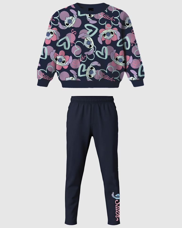 Conjunto Infantil Menina Blusão E Calça Especial Stitch Em Moletom Malwee Kids