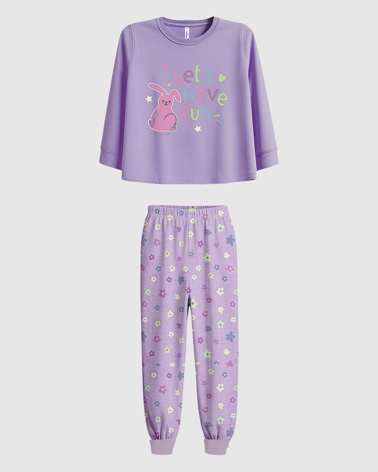 Pijama Longo Infantil Menina Calça Estampada Brilha No Escuro Malwee Kids