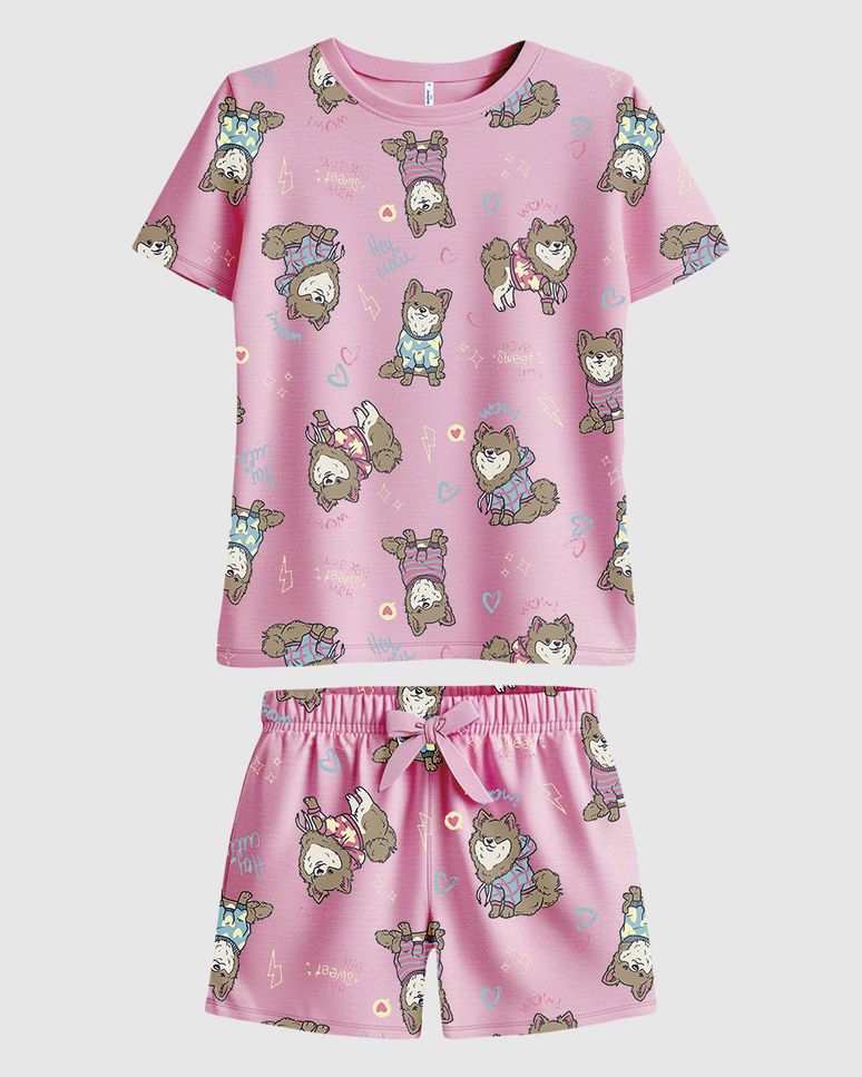 Pijama Curto Infantil Menina Estampa Corrida Em Algodão Malwee Kids