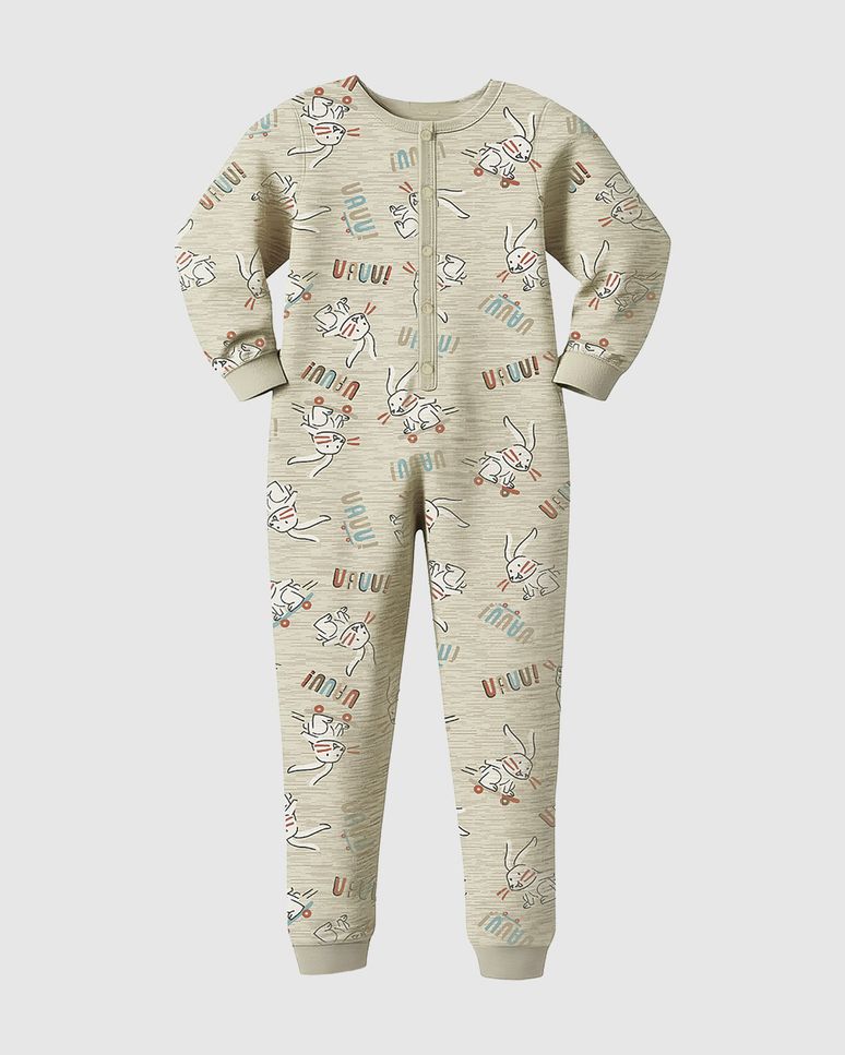 Pijama Macacão Infantil Menino Estampa Coelhos Em Algodão Malwee Kids