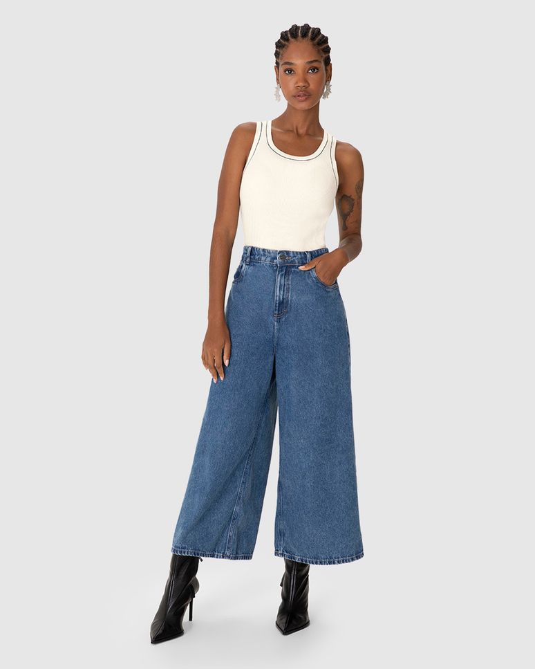 Regata Justa Feminina Detalhe Costura Contraste Em Tricô - ENFIM