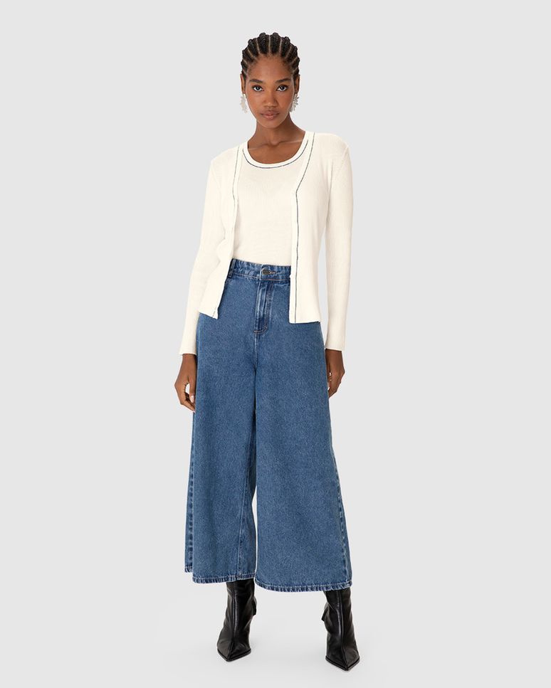 Cardigan Feminino Justo Detalhe Costura Contraste Em Tricô - ENFIM