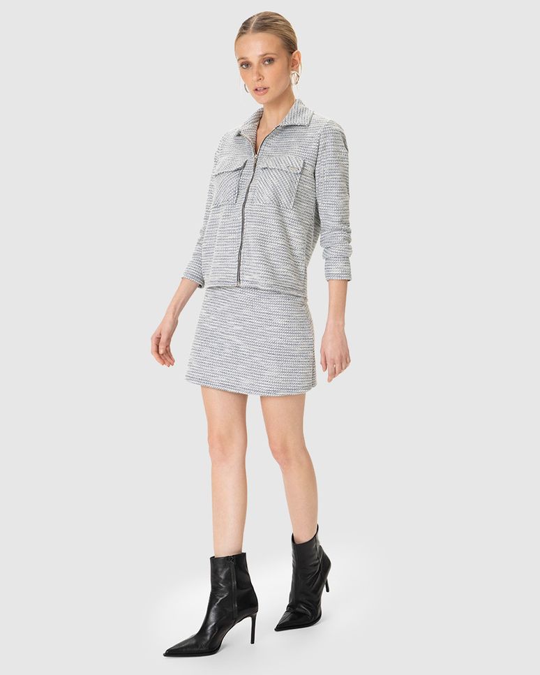 Jaqueta Feminina Detalhe Bolso Frontal Em Malha Tweed Lurex - ENFIM