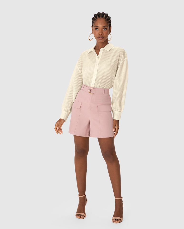 Camisa Ampla Feminina Aplique Strass Em Tecido Listrado Brilho - ENFIM