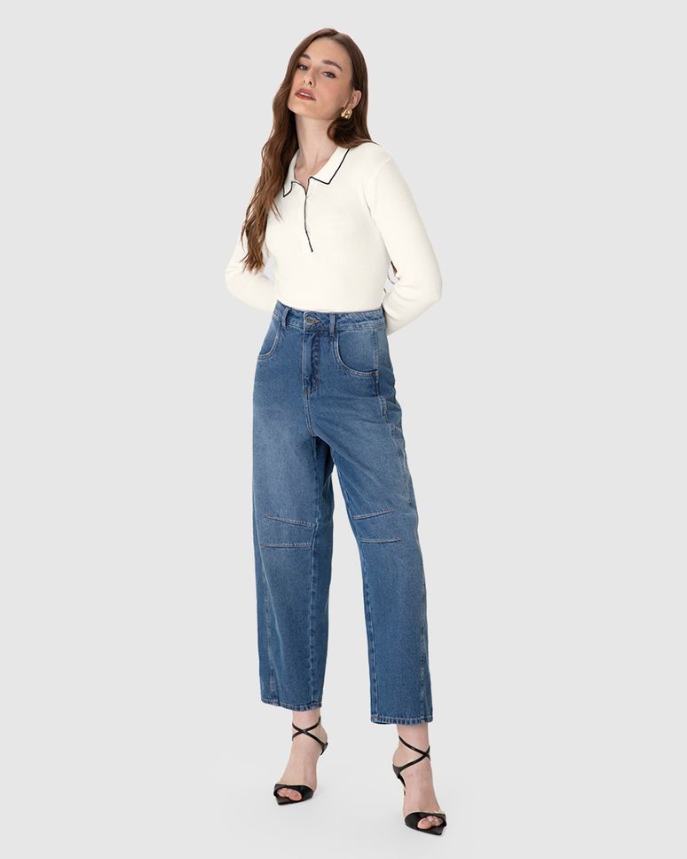 Blusa Justa Feminina Gola Polo Com Peitilho Manga Longa Em Tricô - ENFIM