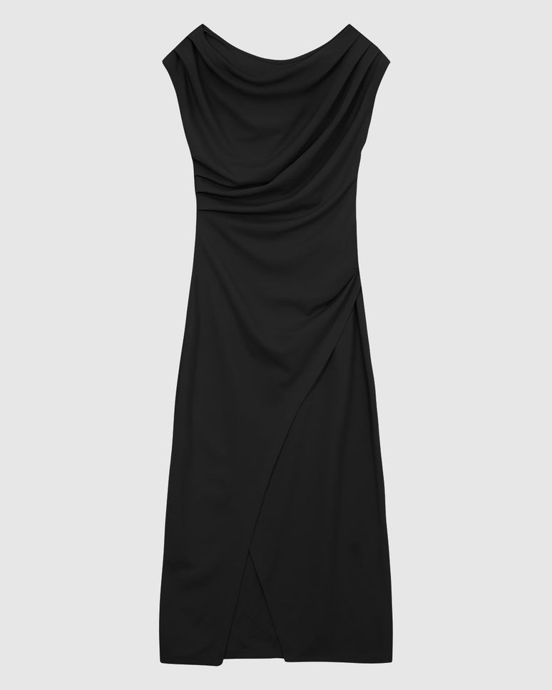 Vestido Midi Feminino Reto Transpassado Fenda Em Malha Creponada - ENFIM