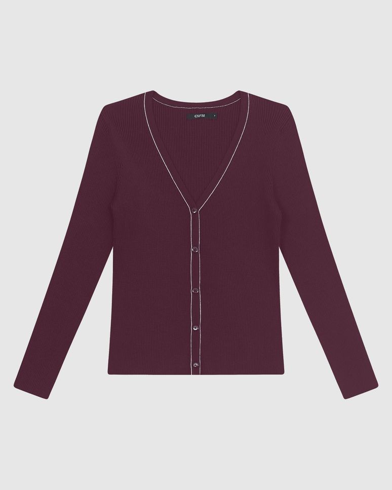 Cardigan Feminino Justo Detalhe Costura Contraste Em Tricô - ENFIM