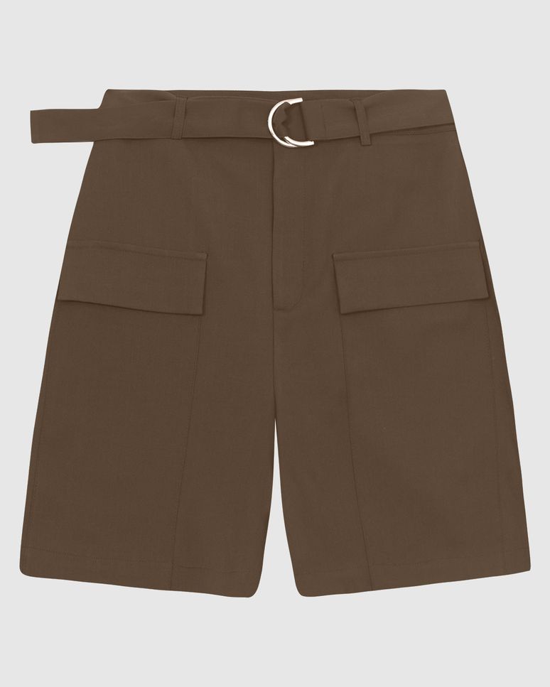 Shorts Feminino Cargo Acompanha Cinto Detalhe Argola Em Tecido Crepe - ENFIM