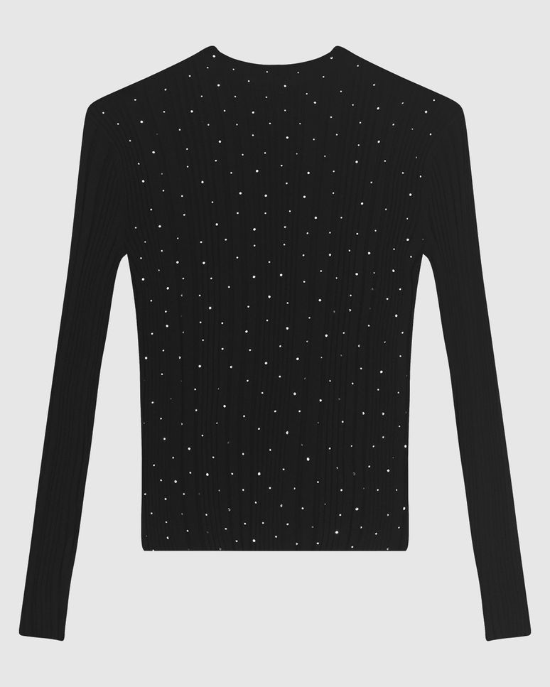 Blusa Justa Feminina Gola Alta Aplique Termocolante Strass Em Tricô - ENFIM