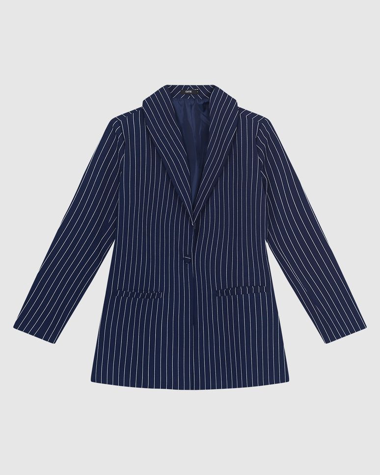 Blazer Feminino Alongado Risca De Giz Botão Único Em Tecido Alfaiataria - ENFIM
