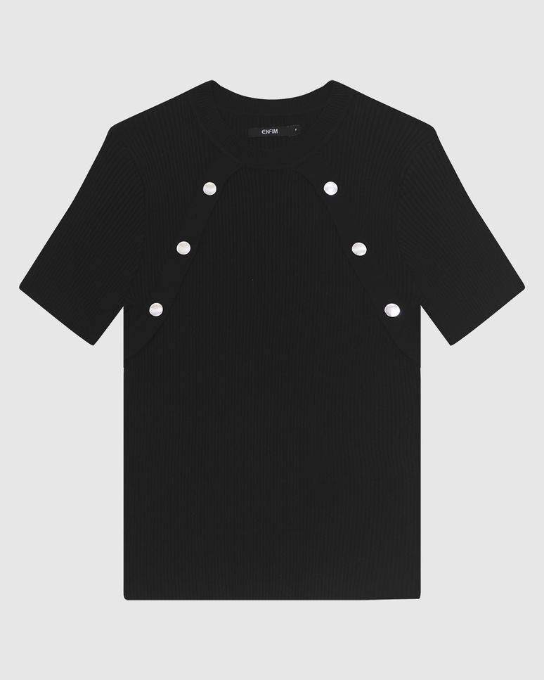 Blusa Justa Feminina Detalhe Botões Decorativos Em Tricô - ENFIM