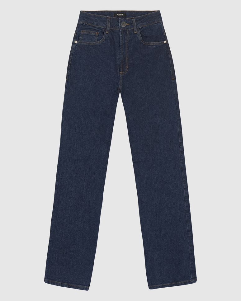 Calça Feminina Reta Cintura Alta Bolso Funcional Em Jeans Stretch - ENFIM