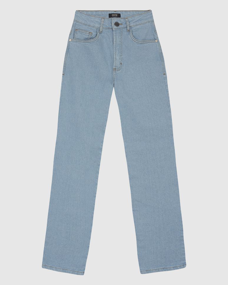 Calça Feminina Reta Cintura Alta Bolso Funcional Em Jeans Stretch - ENFIM