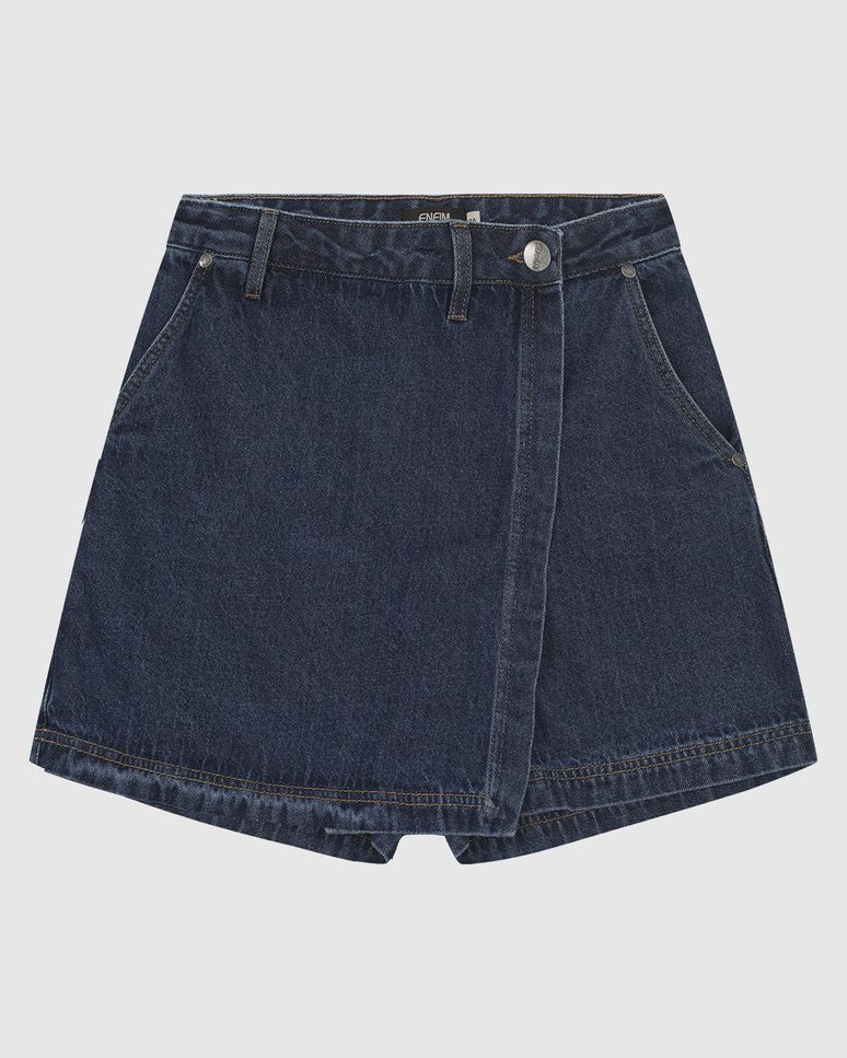 Shorts Saia Feminino Evasê Cintura Média Em Jeans 100% Algodão - ENFIM
