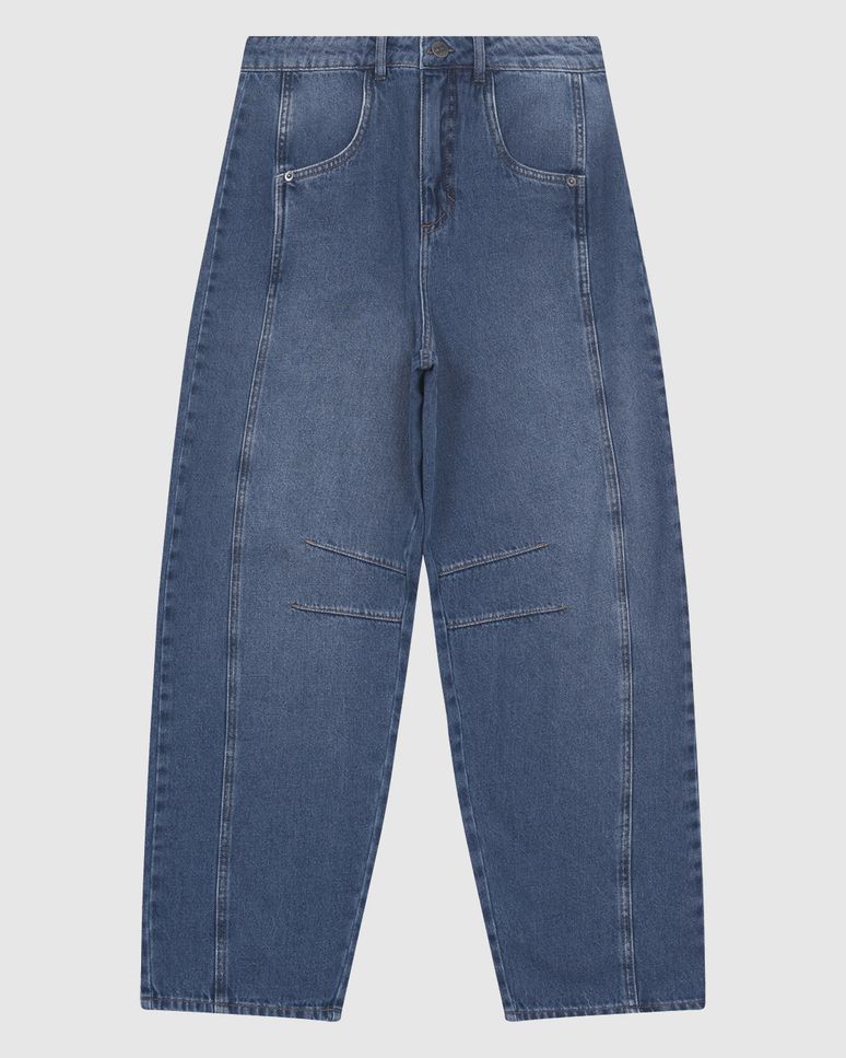 Calça Feminina Barrel Bolso Funcional Em Jeans 100% Algodão - ENFIM