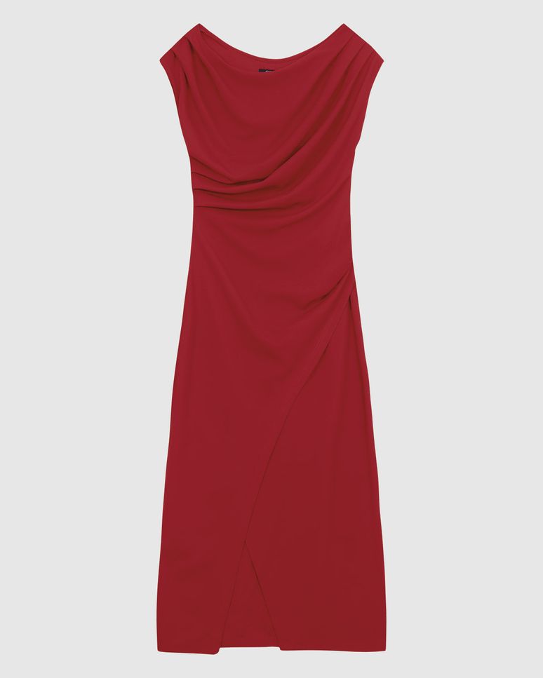 Vestido Midi Feminino Reto Transpassado Fenda Em Malha Creponada - ENFIM