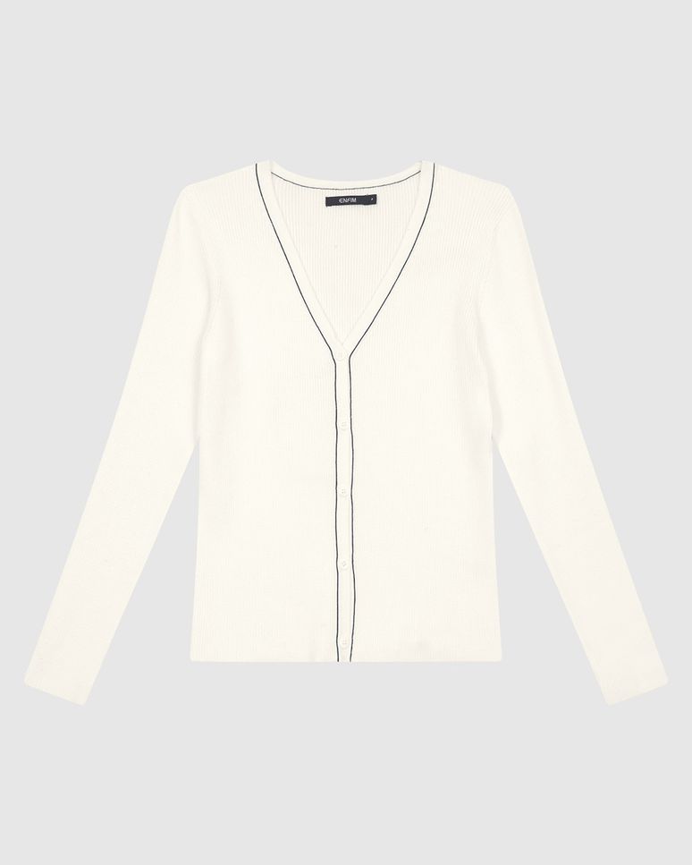 Cardigan Feminino Justo Detalhe Costura Contraste Em Tricô - ENFIM